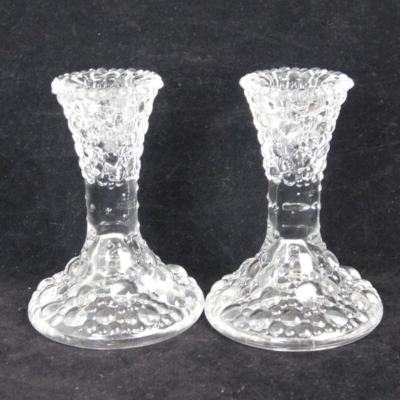 PartyLite Tiny Bubbles Taper Pair 4" Clear Candle Holders P7718 New in Box - Picture 2 of 12